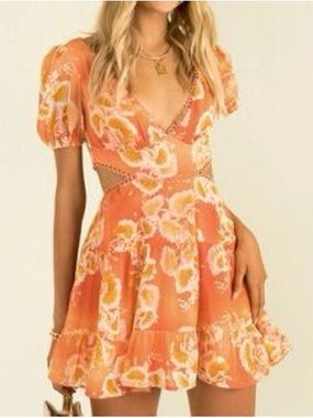 Sunset Floral Cutout Mini Dress - Orange